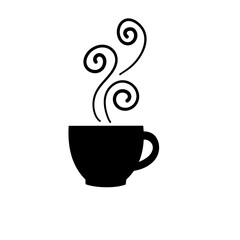 Cup of coffee tea with steam icon in black simple design