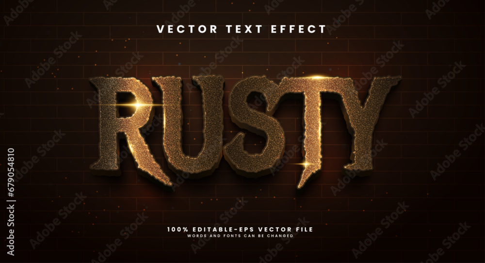 Aufkleber rusty brown editable text style effect. vector text effect with a brown rusty iron texture.