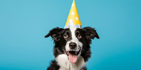border collie dog with party hat