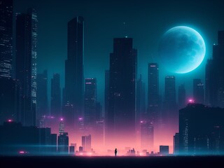 a small person in a big city of the future