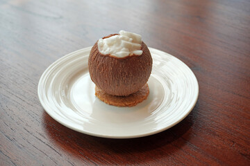 Coconut cake on white dish