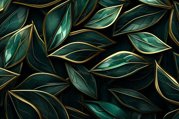 Organic leaves pattern made of emerald stone with gold accents