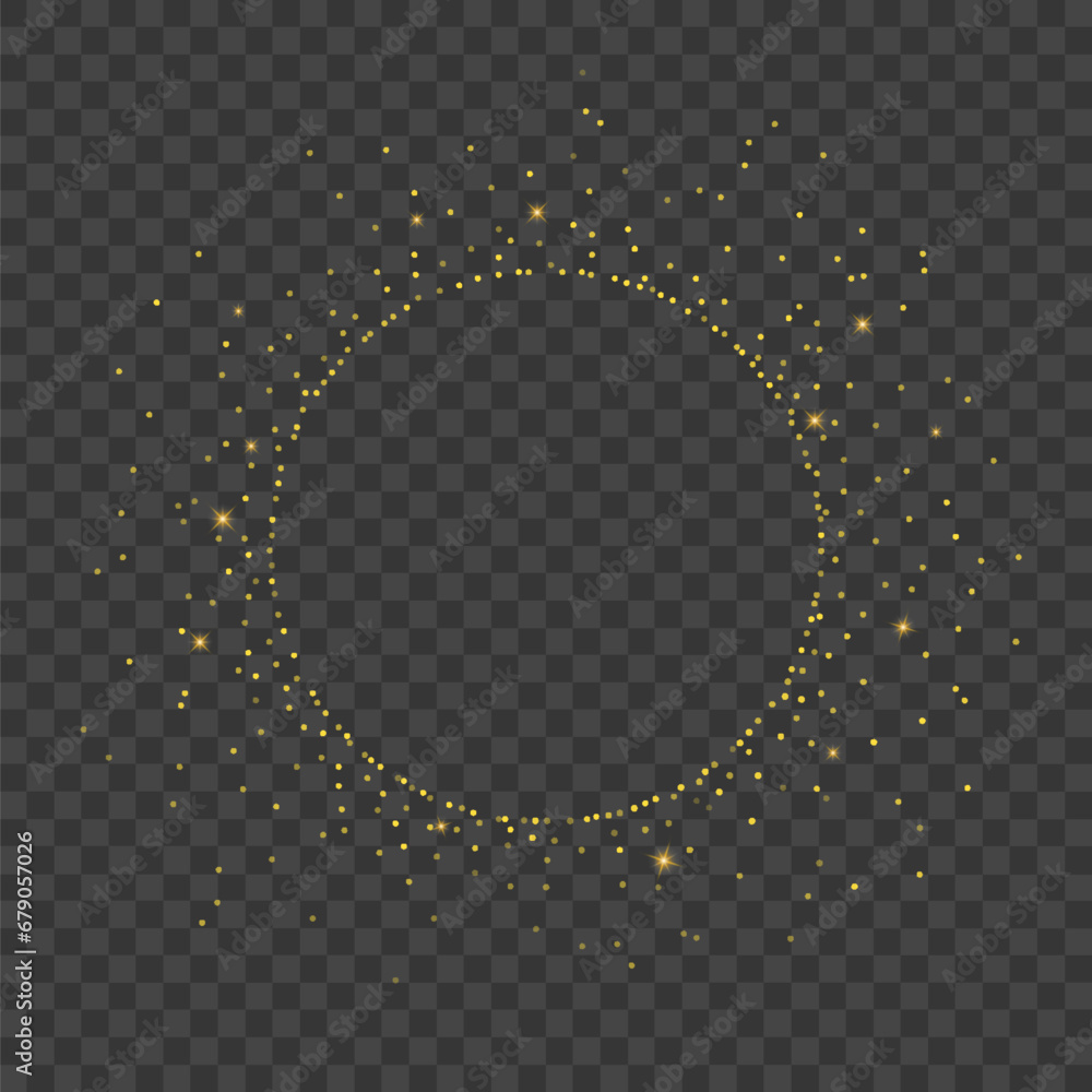 Poster glitter gold particles circle shape element for text and greeting card. christmas glowing light boke