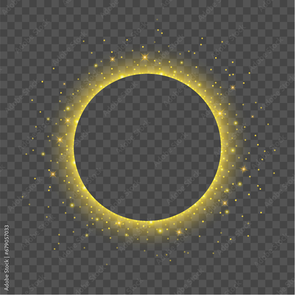 Poster glitter gold particles circle shape element for text and greeting card. christmas glowing light boke