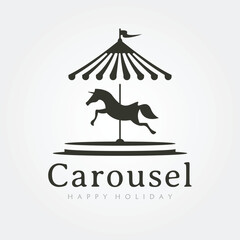 vector of carousel horse vintage logo illustration design, Merry-go-round vector design