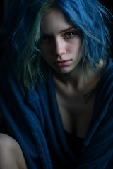 Fototapeta premium Blue Monday sadness and gloomy concept photoshoot
