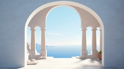Serene Sea View Through Elegant Arches of Coastal Villa