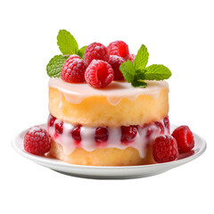 Lemon Raspberry Mini Cakes, Raspberry Cake, Individual-sized cakes with a lemon and raspberry flavor profile isolated on transparent background