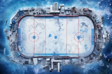 Fototapeta Top view of ice hockey rink. Icy winter sport arena for skating players. Generate ai obraz