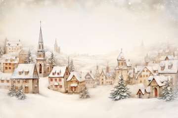 Fototapeta na wymiar landscape with church and snow, vintage scene of christmas
