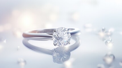 Diamond engagement ring on minimalistic style background, bridal jewelry store