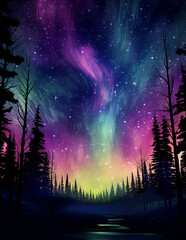 Northern lights (Aurora borealis) in the sky - obrazy, fototapety, plakaty
