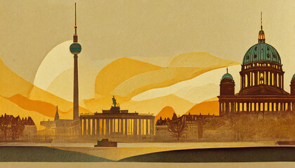 Berlin skyline illustration   ,ai generated - 679062603