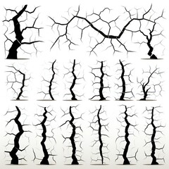 Black ground cracks silhouettes design elements clip art Generative AI