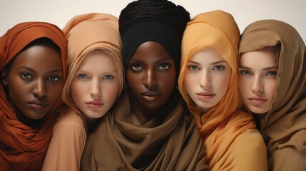 A group of women wearing headscarves and scarves - obrazy, fototapety, plakaty