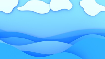 sea waves with clouds, cartoon style, 3d render