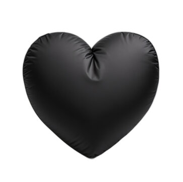 A black heart shaped pillow isolated on plain white background from Generative AI