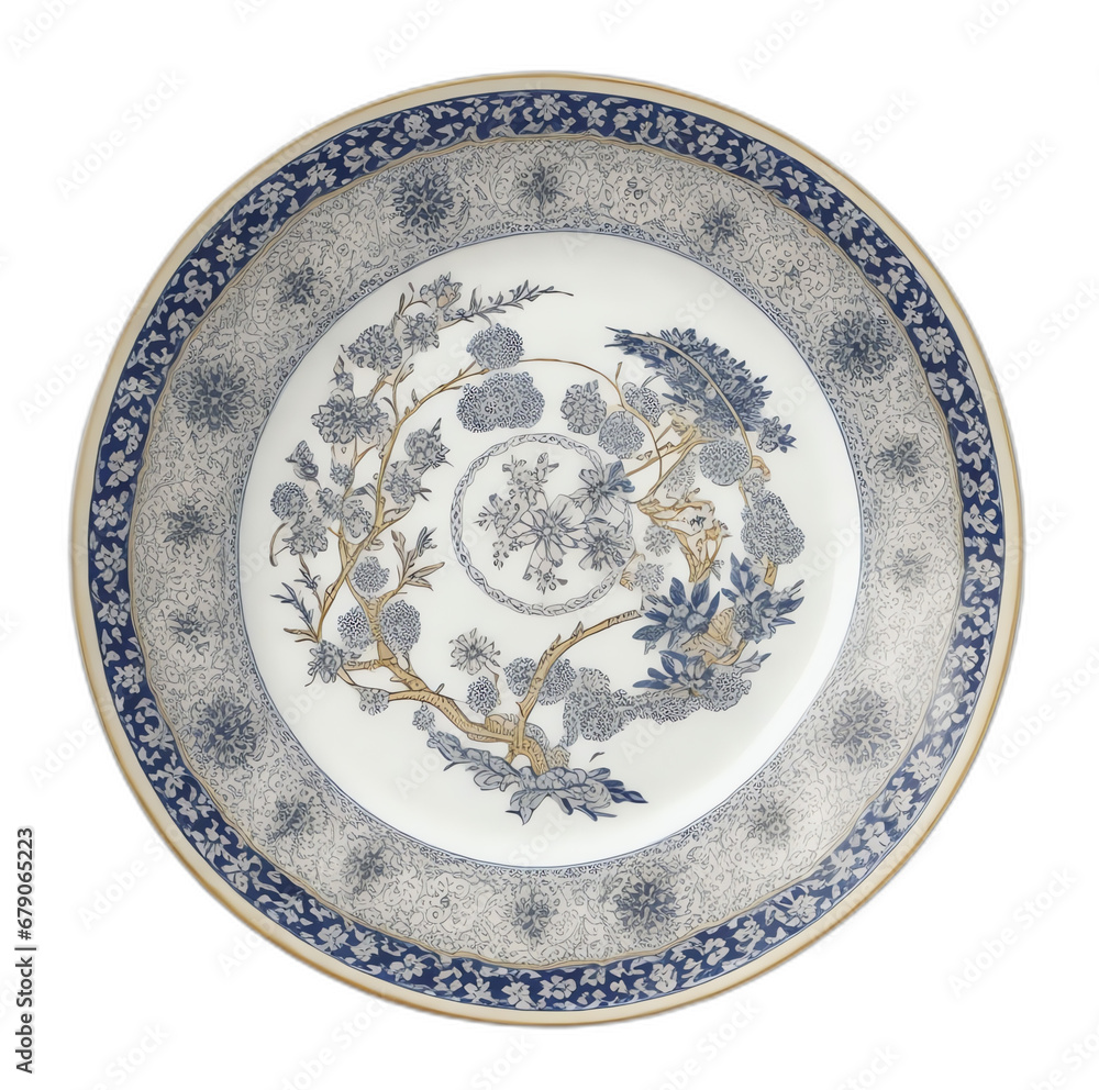 Poster a plate with oriental design on plain white background from generative ai