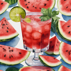 watermelon and cocktail - obrazy, fototapety, plakaty