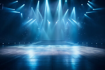 Artistic performances stage light background with spotlight illuminated the stage for contemporary dance. Empty stage with monochromatic colors and lighting design. Entertainment show. - obrazy, fototapety, plakaty