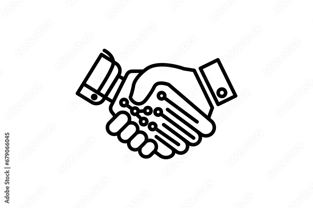 Poster handshake icon. human machine collaboration. handshake between a human hand and a robot hand. icon r