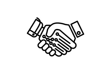 handshake icon. human machine collaboration. Handshake between a human hand and a robot hand. icon related to artificial intelligence. line icon style. simple vector design editable