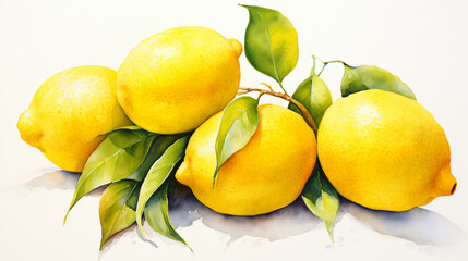 Watercolor painting of some lemons on a white background