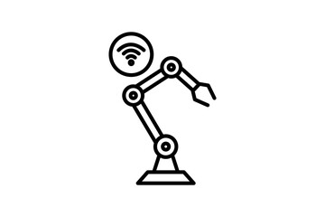 intelligent robotics icon. robot arm with wifi. icon related to artificial intelligence. line icon style. simple vector design editable