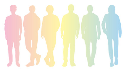 6人の男性が横に並ぶシルエット_パステルグラデーション
