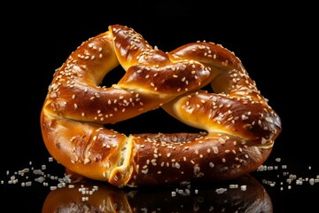 Soft baked pretzel with sesame seeds. Tasty bakery dough bread knot snack. Generate ai