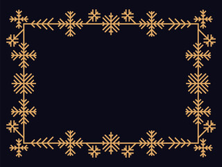Fototapeta na wymiar Art deco frame with snowflakes. Vintage linear border. Style of the 1920s and 1930s. Christmas frame design a template for invitations, leaflets and greeting cards. Vector illustration