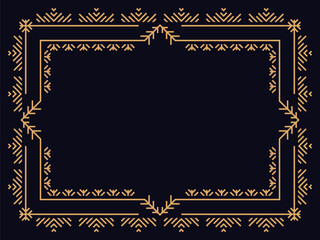 Art deco frame with snowflakes. Vintage linear border. Style of the 1920s and 1930s. Christmas frame design a template for invitations, leaflets and greeting cards. Vector illustration