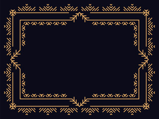 Art deco frame with snowflakes. Vintage linear border. Style of the 1920s and 1930s. Christmas frame design a template for invitations, leaflets and greeting cards. Vector illustration
