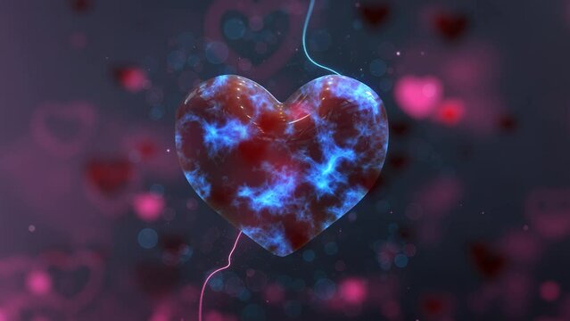 Valentine's Day animation with energetic heart  3d rendering