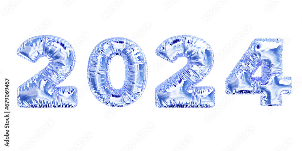 Poster 2024 inflated balloon typeface isolated on white. 3d rendering.