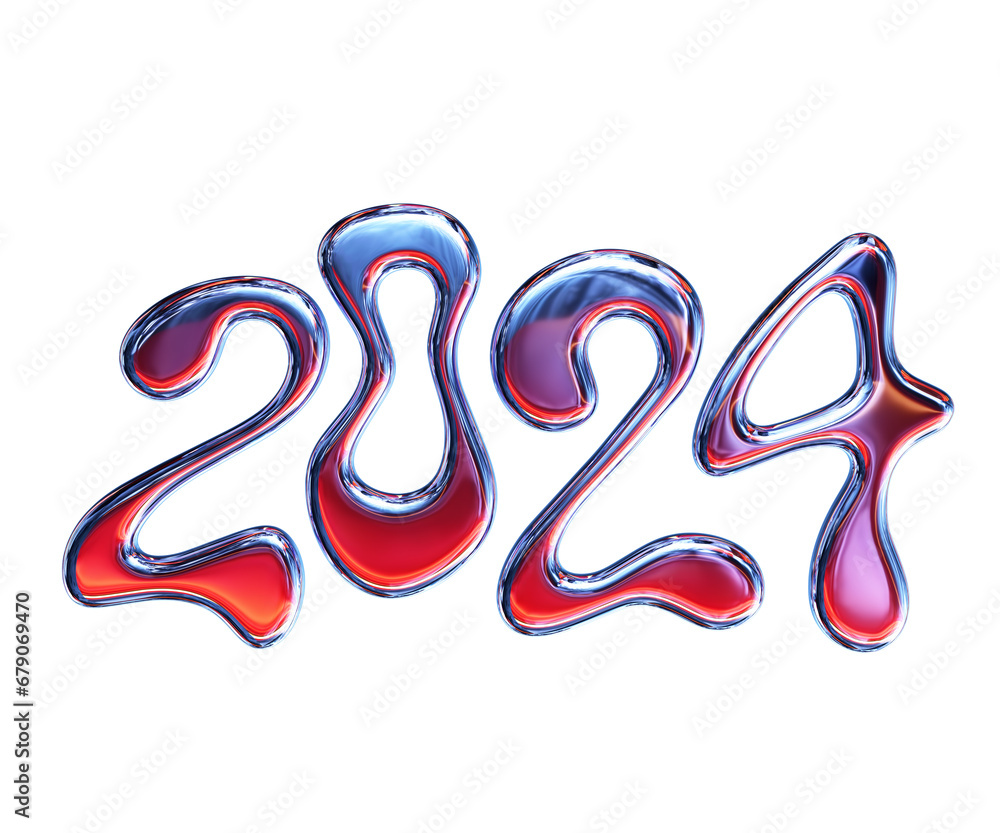 Poster 2024 y2k modern typeface isolated on white. 3d rendering.