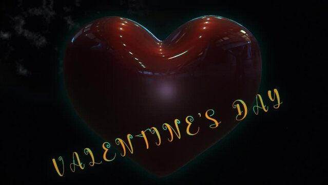 Valentine's Day animation with glossy heart and text 3d rendering