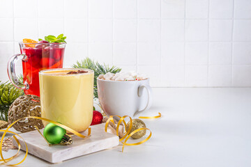 Fototapeta na wymiar Set of traditional Christmas winter drinks