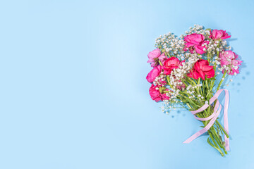 Background with flowers bouquet and gift