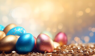 easter, easter egg background with copyspace. Generative AI