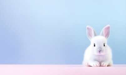 Fototapeta premium little bunny with pastel color background, copy space. Generative AI