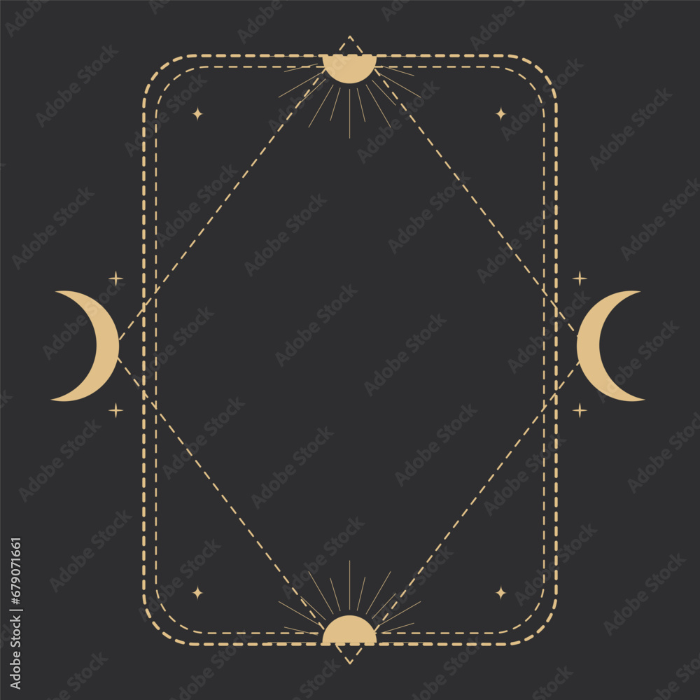Canvas Prints golden celestial frame with moon, border, line art esoteric minimal decoration with sparkles isolate