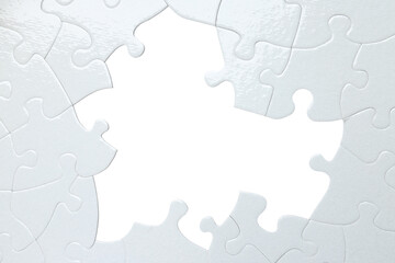 PNG, White puzzle with missing elements, isolated on white background