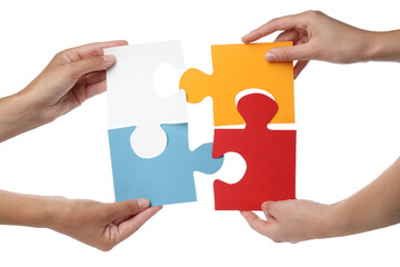 PNG, Color puzzles in hands, isolated on white background