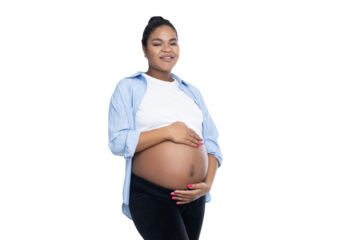 PNG, pregnant African American woman, isolated on white background.