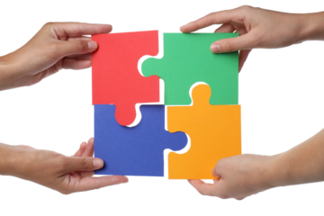 PNG, Color puzzles in hands, isolated on white background