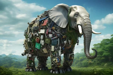 Foto op Aluminium elephant in the zoo,elephant statue in the park .Elephant made with recycled items © George Designpro