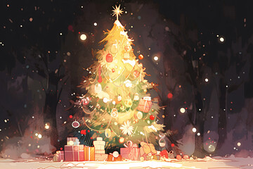 キラキラ光る街のクリスマスツリー
