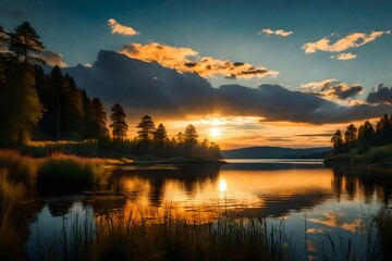 Fototapeta premium sunset over the river