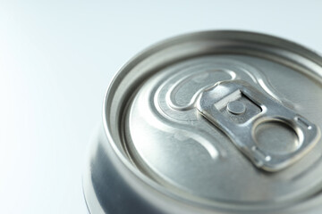 Close-up view of shiny tin cans for drinks